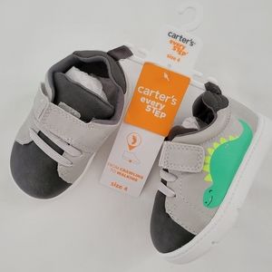 Carter's ||Boy Size 4 Grey Every Step From Crawling to Walking Dinosaur Sneakers